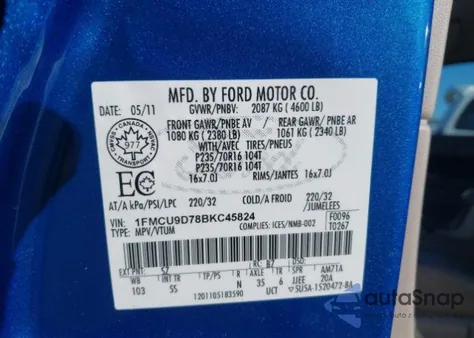 2011 Ford Escape Xlt Automatic from USA, damaged, VIN 1FMCU9D78BKC45824